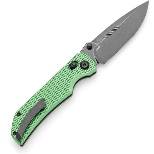 Tenable Knives Eaglestrike Crossbar Lock Folding Knife - 3.73" Nitro-V Black Stonewashed Drop Point Blade, Green Anodized Aluminum Handles - T1095V3