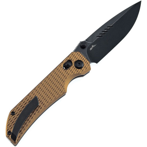 Tenable Knives Eaglestrike Crossbar Lock Folding Knife - 3.73" Nitro-V Black Stonewashed Drop Point Blade, Bronze Anodized Aluminum Handles - TB1095V5
