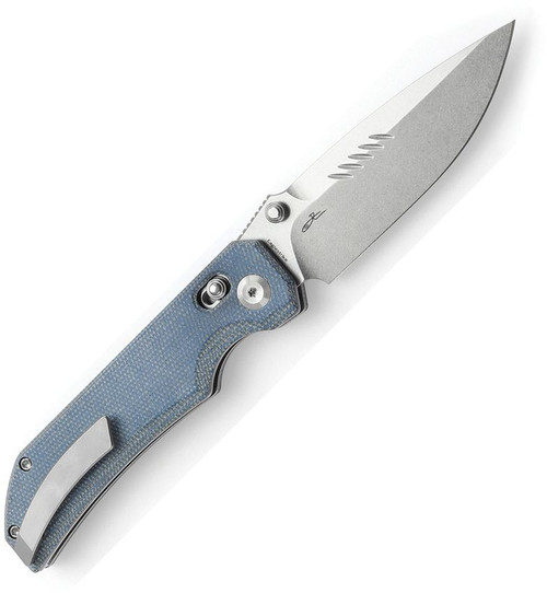 Tenable Knives Eaglestrike Crossbar Lock Folding Knife - 3.73" Nitro-V Satin Drop Point Blade, Blue Micarta Handles - T1095V1
