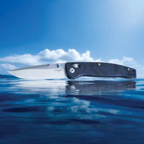 Hogue Water Series Mysto ABLE Lock Folding Knife - 3.4" CPM-MagnaCut Tumbled Clip Point Blade, Blue Canyon Richlite Handles - 24456