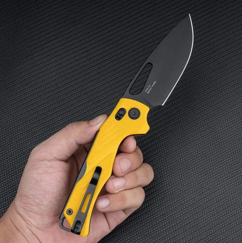 SRM Knives 239X Mirage Folding Knife - 3.62" 14C28N Black Stonewash Blade, Yellow G10 handle, Ambi Lock (Crossbar Lock)
