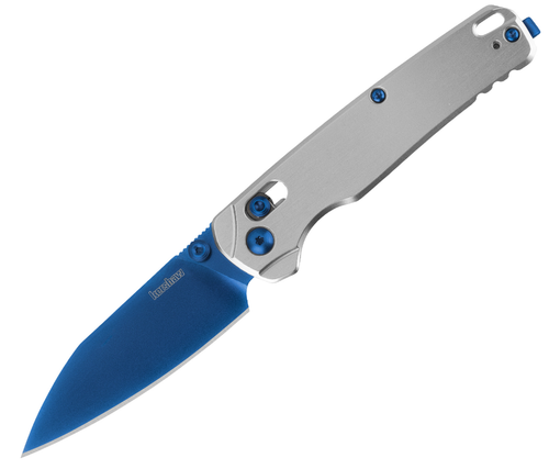 Kershaw 6105RAWBLU Exclusive Bel Air Trooper DuraLock KVT Folding Knife - 3.1" CPM-MagnaCut Blue PVD Drop Point Blade, Raw Aluminum Handles, Reversible Deep Carry Clip
