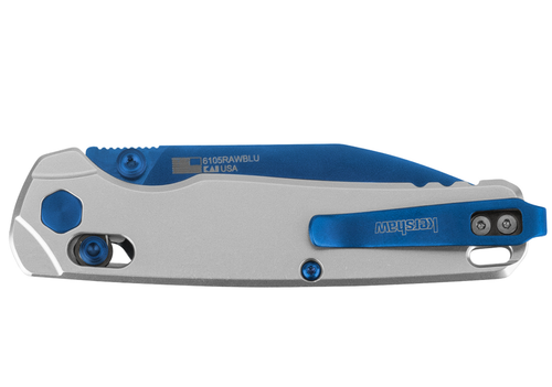 Kershaw 6105RAWBLU Exclusive Bel Air Trooper DuraLock KVT Folding Knife - 3.1" CPM-MagnaCut Blue PVD Drop Point Blade, Raw Aluminum Handles, Reversible Deep Carry Clip