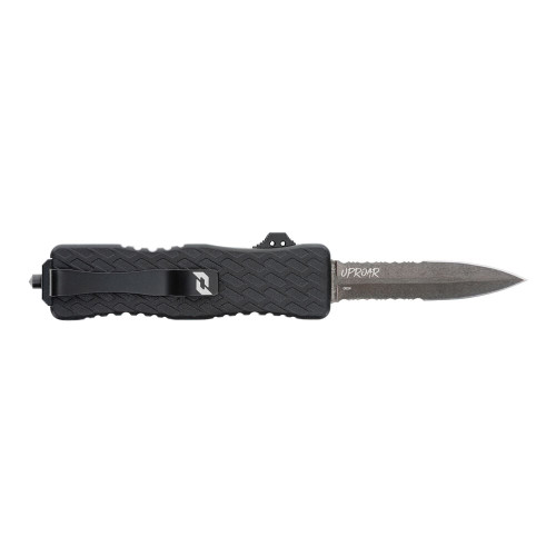 Schrade Beta Class Uproar Tactical Double Action AUTO OTF Knife - 3" Black Partially Serrated Spear Point D2 Blade, Black Aluminum Handles - 1237365