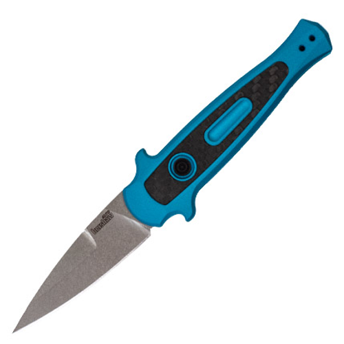 Kershaw Launch 12 AUTO Folding Knife - 2.5" Stonewashed CPM-154 Spear Point Blade, TEAL Anodized Aluminum Handles w/ Carbon Fiber Inlay