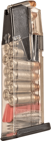 ETS Group 15 Round Omega Mag for Sig P320 Compact 9MM - Hardened Steel Feedlips, Clear Polymer