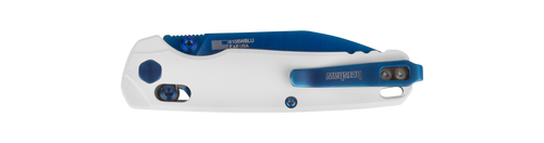 Kershaw 6105WBLU Exclusive Bel Air Trooper DuraLock KVT Folding Knife - 3.1" CPM-MagnaCut Blue PVD Drop Point Blade, White Aluminum Handles, Reversible Deep Carry Clip