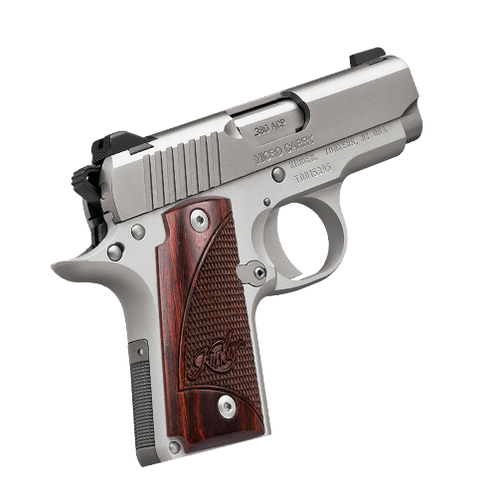 Kimber Micro Carry Stainless Rosewood No Safety 380 ACP, 7+1, Satin Stainless Finish with Beavertail