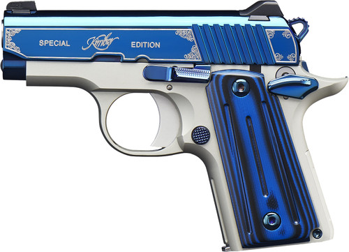 Kimber Micro Carry Special Edition Sapphire with Manual Safety -  G10 Grip, 380 ACP, 7+1, Matte Black Frame with Beavertail, Polished Sapphire Blue PVD Slide