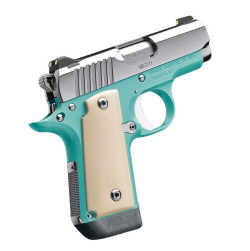 Kimber Micro Carry Be Air No Safety -  Ivory Micarta Grip, 380 ACP, 7+1, Bel Air Blue Frame with Beavertail, Polished Stainless Steel Slide