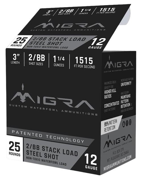 Migra Ammunitions M12SS2BB Staxd 12 Gauge 3" 1 1/4oz 2/BB Shot -  25 Per Box