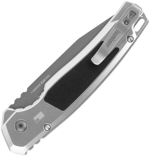 Kershaw 7106RAW Launch 21 Button Lock AUTO Folding Knife - 3.45" CPM-M4 Gray PVD Drop Point Blade, Raw Aluminum Handles with Black G10 Inlays, Deep Carry Reversible Clip