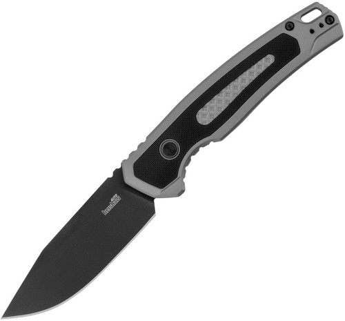 Kershaw 7106GRY Launch 21 Button Lock AUTO Folding Knife - 3.45" CPM-M4 Black PVD Drop Point Blade, Gray Aluminum Handles with Black G10 Inlays, Deep Carry Reversible Clip