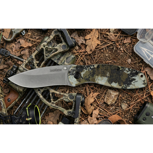 Kershaw 1670KC Ken Onion Blur Assisted Folding Knife - 3.4" 14C28N Stonewashed Blade, King's Camo Aluminum Handles w/ Trac-Tec Inserts, Liner Lock