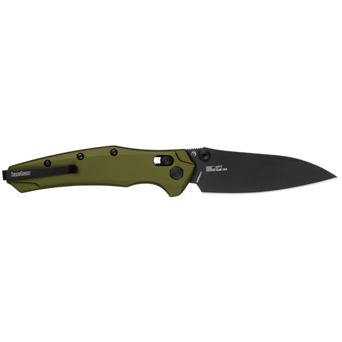 Kershaw 6777 Bareknuckle DuraLock USA-Made KVT Flipper Knife - 3.5" CPM-MagnaCut Black PVD Drop Point Blade, OD Green Aluminum Handles, Reversible Deep Carry Clip