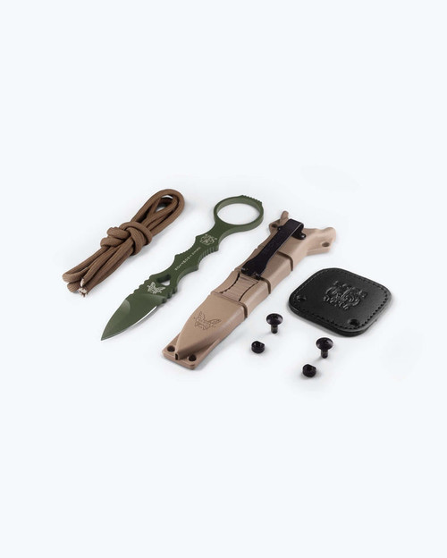 Benchmade 177GN Mini SOCP Dagger - 2.22" OD Green Spear Point Blade, Tan Injection Molded Sheath