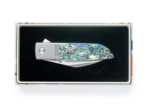 Finch Knife Co Geneva Spur GS600 Folding Knife - 2.5" 154CM Stonewashed Wharncliffe Blade, Abalone and Steel Handles