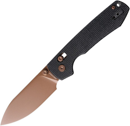 Vosteed Cutlery Raccoon Folding Knife - 3.25" 14C28N Copper Finish Drop Point Blade, Black Micarta Handles