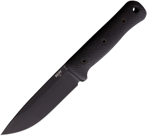 Reiff Knives F5 GEN2 Field Survival Fixed Blade Knife - 5" CPM-MagnaCut Black DLV Drop Point Blade, Black Canvas Micarta Handles, Ambidextrous Universal Kydex Sheath - F511BBCMBLKA