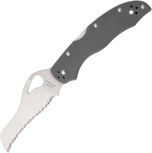 Spyderco Byrd BY24GSGY Gooney Lockback Folding Knife - 3.44" Satin Serrated Blade, Gray G10 Handles