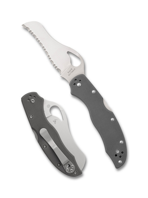 Spyderco Byrd BY24GSGY Gooney Lockback Folding Knife - 3.44" Satin Serrated Blade, Gray G10 Handles