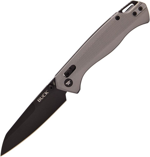 Buck 698 Ferrox Crossbar Lock Folding Knife - 3.375" D2 Black Reverse Tanto Blade, Gray Anodized Aluminum Handles - 14412