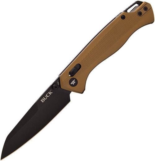 Buck 698 Ferrox Crossbar Lock Folding Knife - 3.375" D2 Black Reverse Tanto Blade, Bronze Anodized Aluminum Handles - 14410