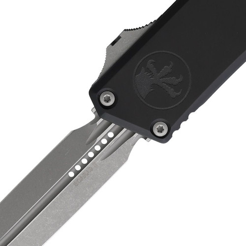 Microtech 1181-10AP Auto Scarab II OTF Gen III Executive - 3.9"D/E-S  Bohler M390MK Apocalyptic Finish Blade, Black Aluminum Handles