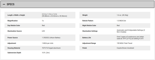 Trijicon SRO 1 MOA Red Dot Sight - LED Adjustable Reflex Sight with a Larger Viewing Window, 1 MOA Red Dot Reticle, Coyote Brown