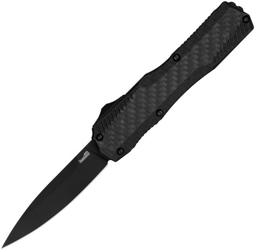 Kershaw Livewire OTF AUTO Knife - 3.3" CPM-Magnacut Black PVD Spear Point Blade, Carbon Fiber Handle, Reversible Clip - 9000CFBLK
