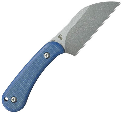 Kubey KU412C Rockhopper Fixed Blade Knife - 2.64" 14C28N Beadblast Wharncliffe Blade, Blue Micarta Handles, Kydex Sheath