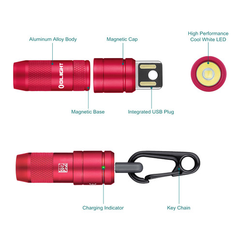 Olight iMini 2 Magnetic Rechargeable Mini FlashLight - Passionate Red
