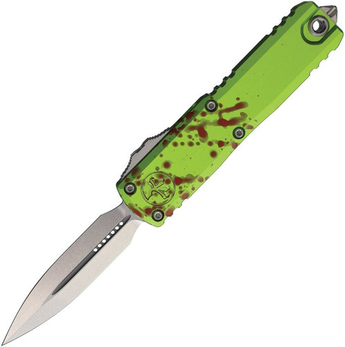 Microtech 12324-10Z UTX-85 Zombie Tech OTF Knife - 3.125" Bohler M390MK Stonewash Double Edge Dagger Blade, Zombie Tech Handles