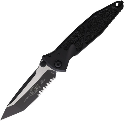 Microtech 161-2T Socom Elite Tactical Manual Folding Knife - 4.05" Black Tanto Combo Blade, Black Aluminum Handles, Liner Lock