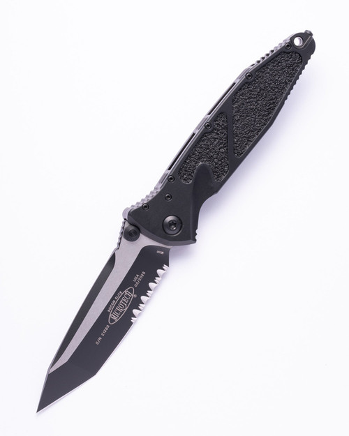 Microtech 161-2T Socom Elite Tactical Manual Folding Knife - 4.05" Black Tanto Combo Blade, Black Aluminum Handles, Liner Lock