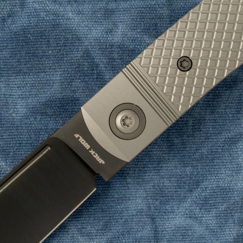 Jack Wolf Knives JW54381 Titanium Gunslinger Jack - 3.23" CPM-S90V Clip Point Blade, Cross Hatch Titanium Handles
