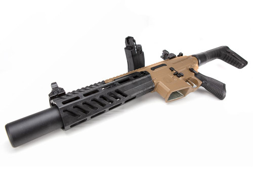 Sig Sauer MCX CANEBRAKE AIR Rifle (Pellet) - 177PEL, 600 Feet Per Second, 4" Barrel, Flip Up Sights, Black/Flat Dark Earth, 30Rd Sig Sauer MCX CANEBRAKE AIR Rifle (Pellet) - 177PEL, 600 Feet Per Second, 4" Barrel, Flip Up Sights, Black/Flat Dark Earth, 30Rd