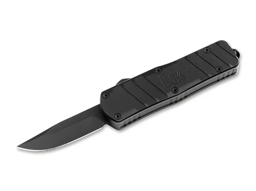 Heckler & Koch SP03 Tactical OTF Auto Knife - 1.89" D2 Black Clip Point Blade, Black Aluminum Handles