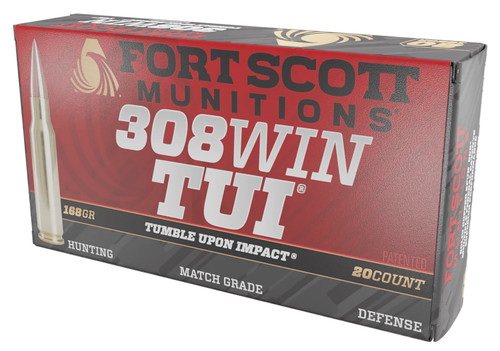 Fort Scott Munitions 308 Win 168 GR Tumble Upon Impact (TUI) - Solid Copper Spun, 20 Rounds per Box