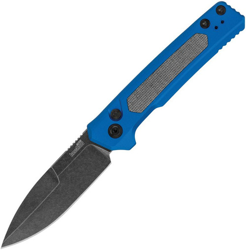 Kershaw Launch 22 7205BLUBW Automatic Knife | 3.45" MagnaCut Bayonet-Style Spear Point, Blue Aluminum Black Micarta Handle, BlackWash Finish