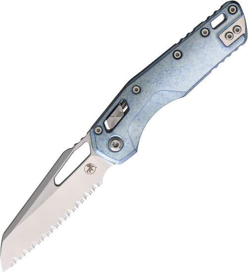 Microtech 210-12MS5 MSI Ram-Lok Ice Blue | Marfione Select Manual Folder with Ice Blue Titanium Handle & Double Blast Vapor Accents