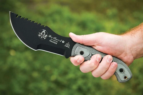 TOPS TBT010 Tom Brown Tracker Fixed Blade 6.38" - Black Linen Micarta, Black Kydex Sheath