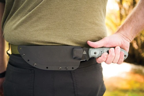 TOPS TBT010 Tom Brown Tracker Fixed Blade 6.38" - Black Linen Micarta, Black Kydex Sheath