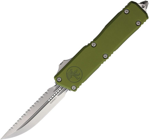 Microtech Scarab II Gen III DE OTF Knife OD Green Handle Stonewash Serrated