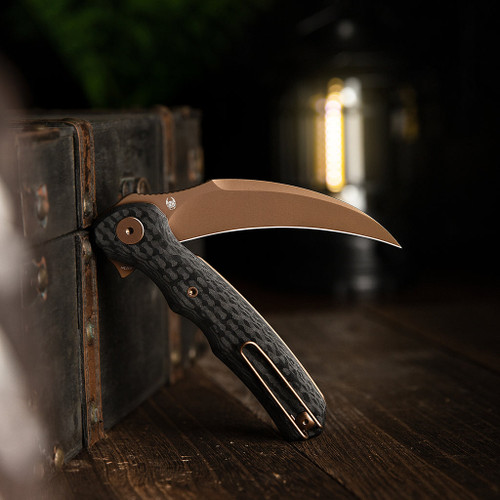 TRIVISA Lacerta Liner Lock Folding Knife 3.34" 14C28N Hawkbill Blade Carbon Fiber/G10 Handles - TY19-CG-14