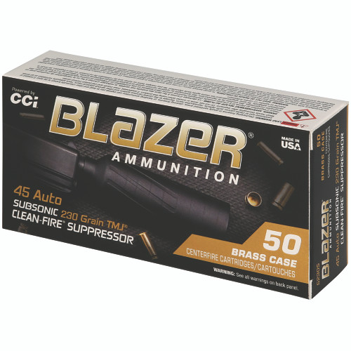 CCI 5230S Blazer Brass Clean-Fire Suppressor .45 ACP 230gr TMJ - 50 Rounds per Box