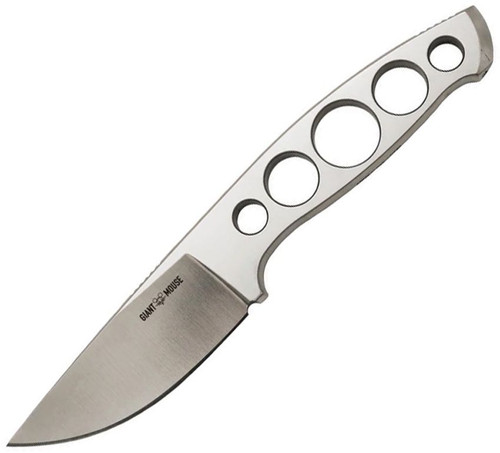 GiantMouse GMF5 Fixed Blade 3.2" Bohler N690 Steel Satin Drop Point Skeletonized Steel Handle Raw Gray - 13389