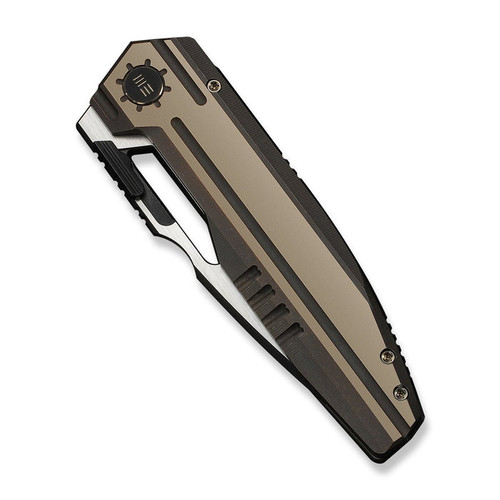 WE Knife Co. Reveille 3.83" Bohler M390 Two-Tone Drop Point Blade Bronze Machined Titanium Handle - WE23057-1