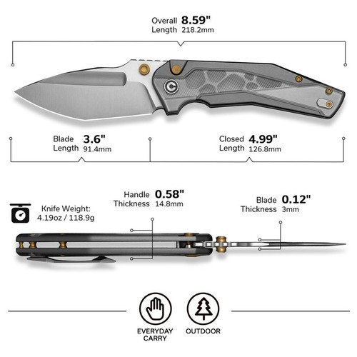 Civivi Wellmax Button Lock Folder 3.6" 14C28N Satin Spear Point Blade Gray Aluminum Handle Clear Lexan Inlay - C24008C-1