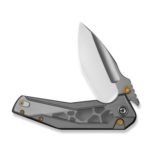 Civivi Wellmax Button Lock Folder 3.6" 14C28N Satin Spear Point Blade Gray Aluminum Handle Clear Lexan Inlay - C24008C-1